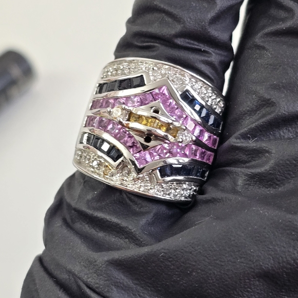 Designer Behzad Sarhady 14K White Gold Multi-Color Gemstone & Diamond Ring - Picture 8 of 14